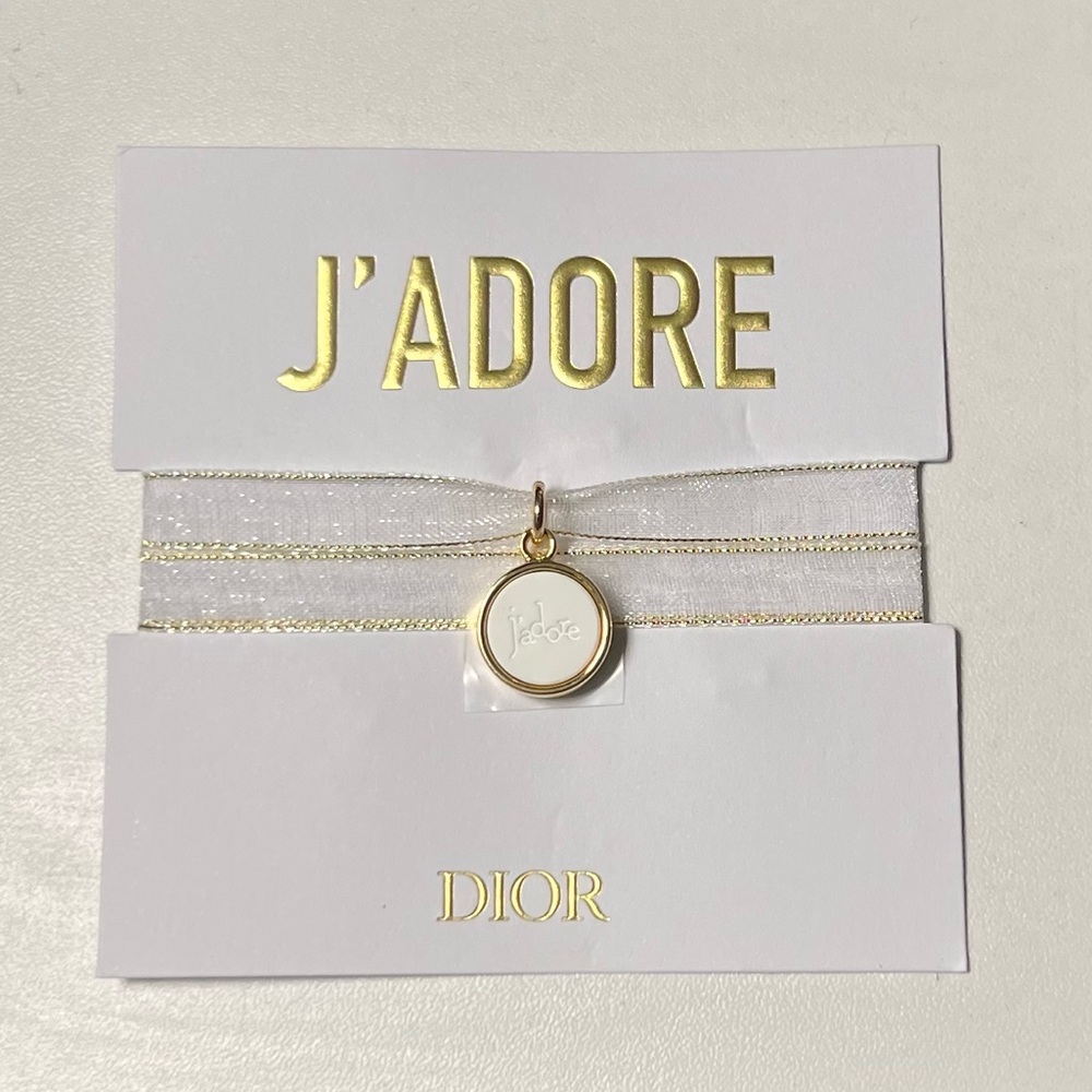 White and Gold “J’adore” Charm Ribbon Bracelet